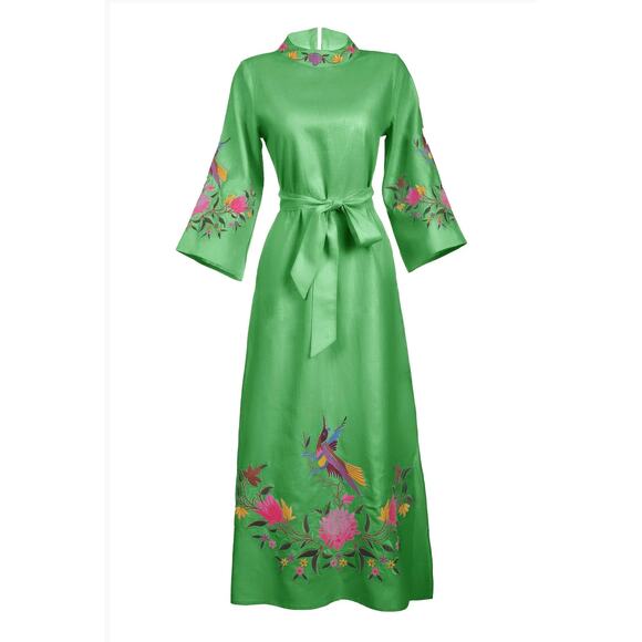 Fanm Mon Asia Embroidered Maxi Dress Size Medium/Green - Picture 6 of 6
